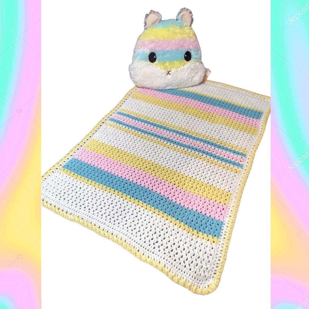 Handmade crochet baby blanket & Bunny nursery pillow decor Size 28" x 39" throw